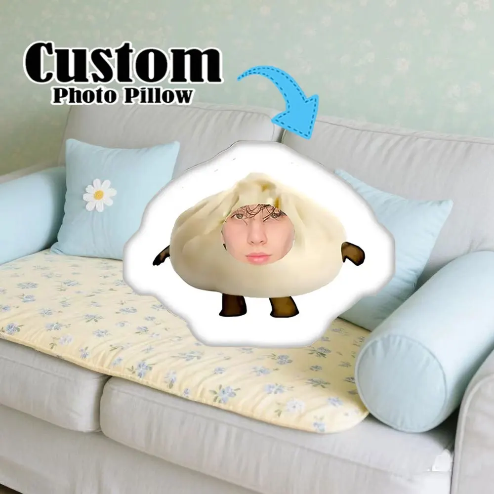 Creative Plush Fabric - Customized Plush Pillow Cushion, Personalized Face Photo Design Pillow, Bun Style Material Design Pillow