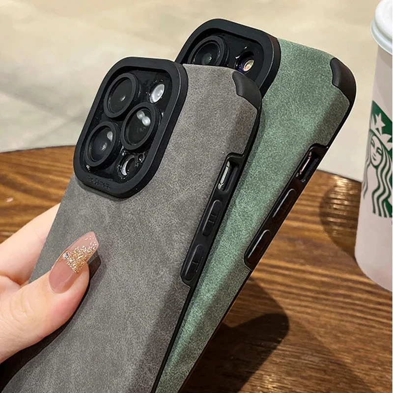 Matte Leather Silicone Phone Case For iPhone 15 16 12 11 14 Pro Max 13 Mini X XR XS 78 Plus SE Lens Protection Bumper Full Cover