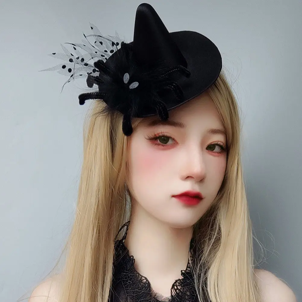 

1Pcs Fashionable Black Witch Hat Hair Clip with Spider Accent Party Favors for Girls Women Halloween Goth Head Accessory