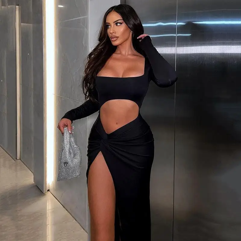 مثير الجوف خارج ساحة طوق سبليت الدكتور Faionable الشارع الشهير للنساء عالية الخصر غير المتكافئة تنورة طويلة Sve Ele #1