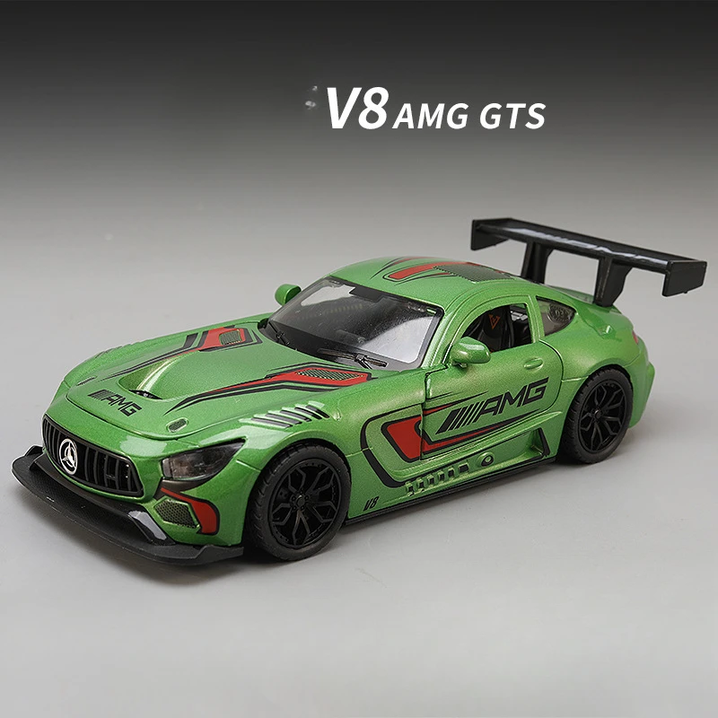 ベンツ-超合金車モデルamggt v8,音と光,男の子のためのダイキャストおもちゃ,車のコレクション,家の装飾,ミニチュア