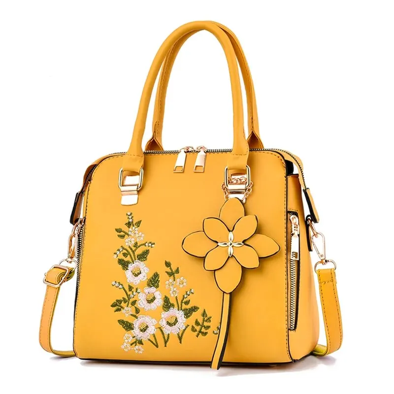 Floral Detail Shoulder Bag, Trendy Zipper Handbag For Work, Casual Crossbody Bag, Women's Floral Decor Purse