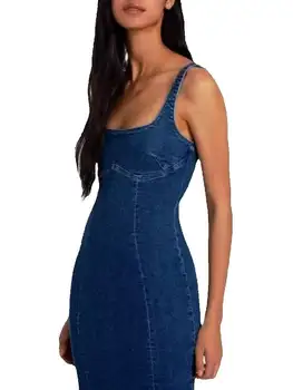 2025 時尚女裝休閒歐美風 U 領破洞及踝長藍色牛仔修身吊帶連身裙 10 最佳銷售 長袍牛仔褲 - №6