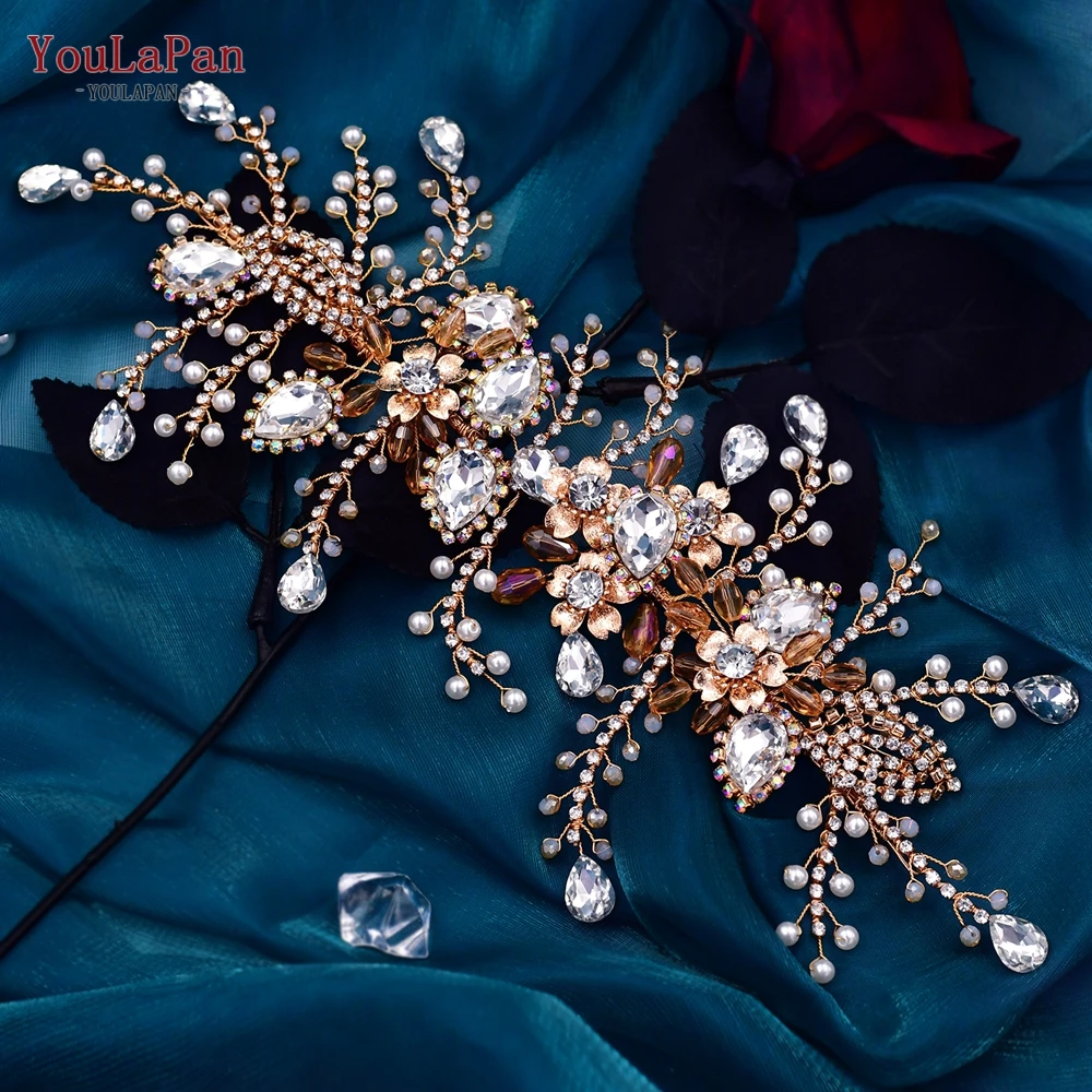 Youlapan HP453 Golden Bridal Hoofdband Bruid Voorhoofd Crown Bruiloft Haar Accessoires Rhinestone Hoofddeksel Party Banquet Hoofddeksels