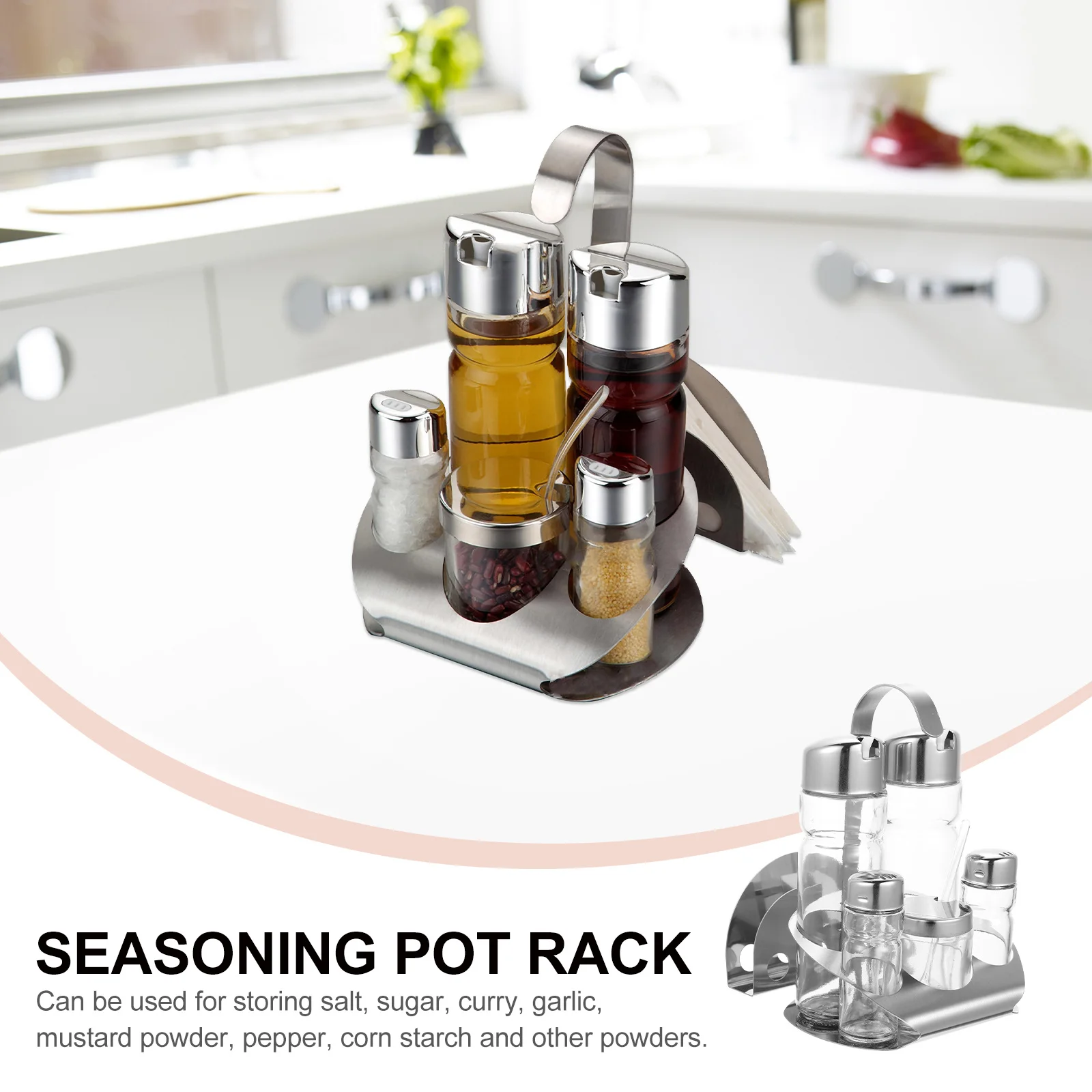 

1Set Stainless Steel Seasoning Bottle Set Glass Spice Storage Jars Kitchen Container for Salt Sugar Curry Pepper