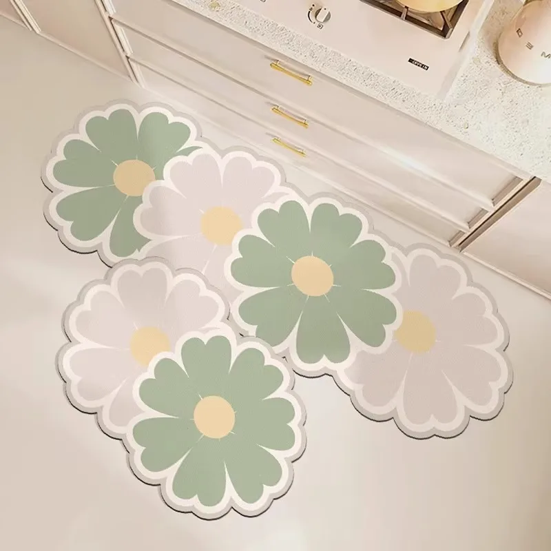 Kitchen Floor Mat Water-absorbing Non-slip Carpet Modern Style Floral-shaped Rug Long Diatom Mud Mat Home Decoration Rugs 주방 카펫