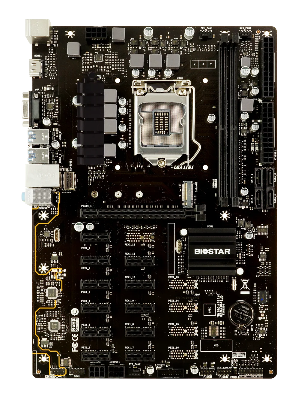 BIOSTAR TB360-BTC PRO 2.0 Mining Motherboard LGA1151 Intel B360 DDR4 32GB 12 PCIe 3.0 Slots M.2 SATA3 ATX for 8th/9th Gen CPU