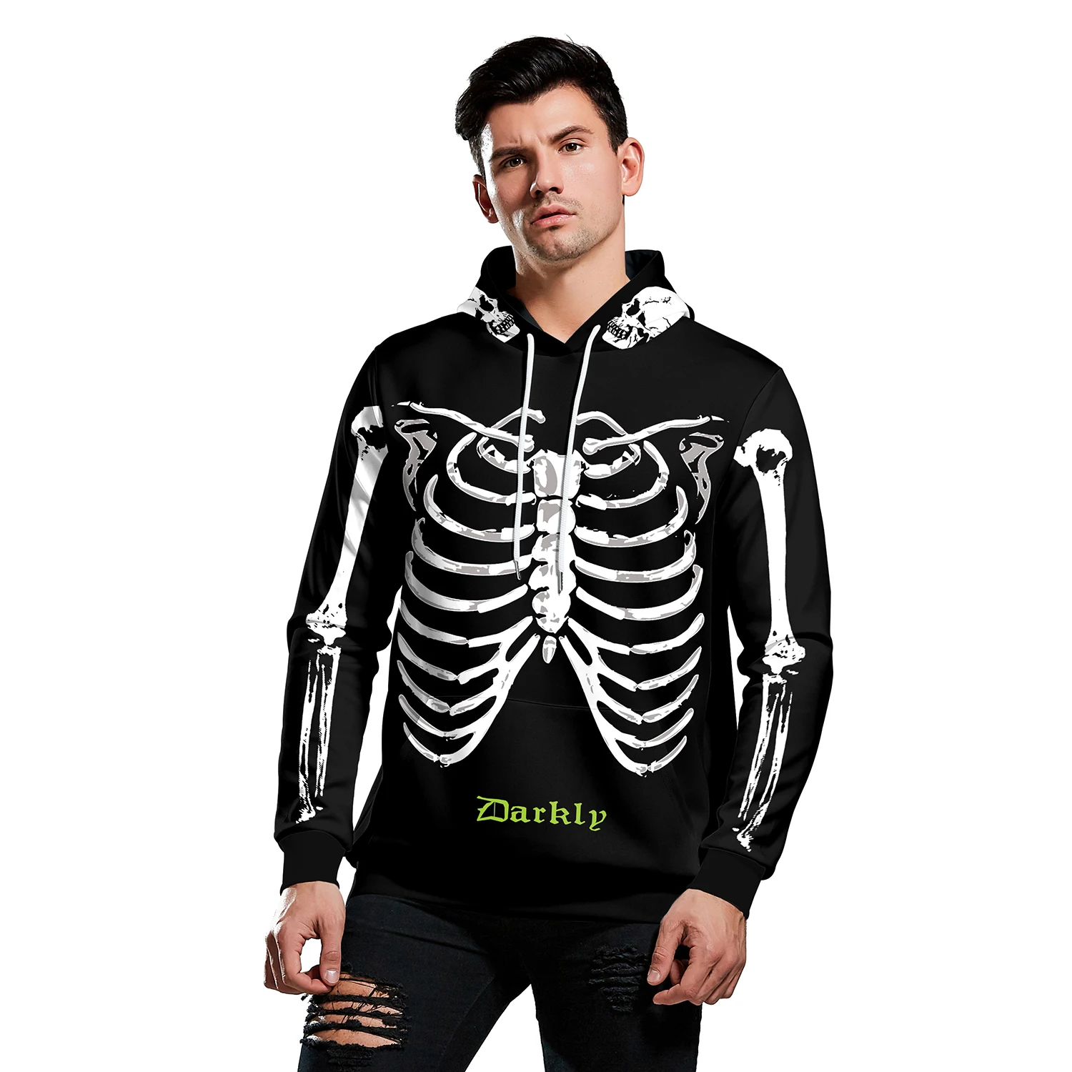 Y2K Skeleton Hoodies Unisex Halloween Cosplay Sweatshirt Funny Disguisement Pullover with Pocket Casual Hood Streetwear Clothes