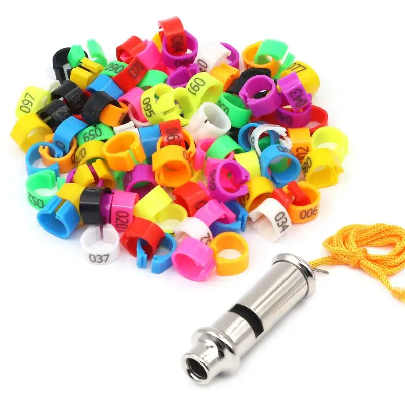 100 Pcs 8mm Mixcolor Identify Ring Carrier Pigeon Leg Number Bird Bands with Pigeon Training Whistle Bird Training Supplies Kit