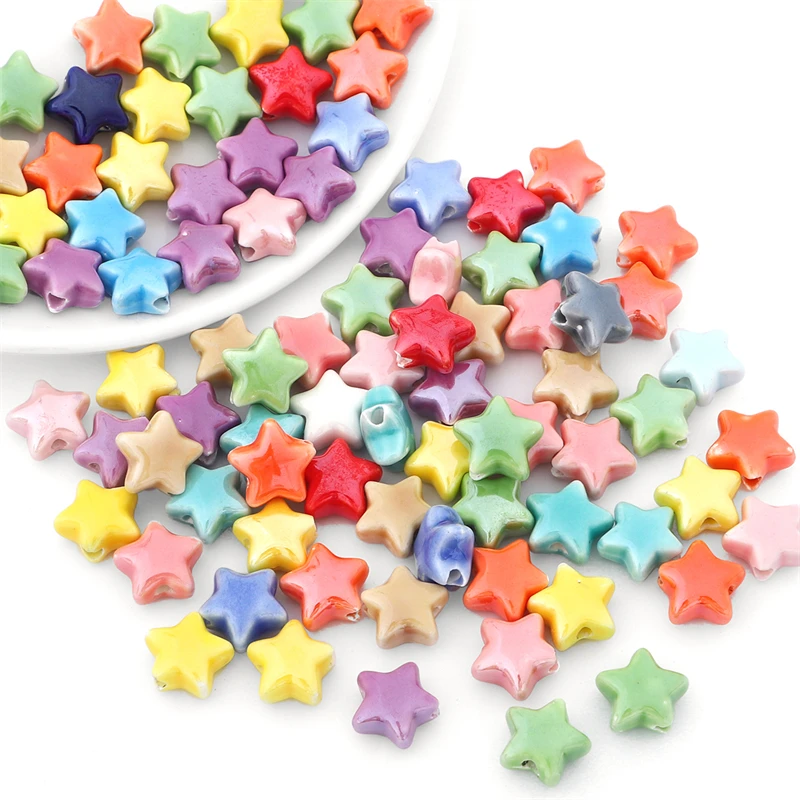 10 Stück bunte Stern-Keramikperlen, gemischte fünfzackige Stern-Abstandsperlen für die Herstellung von Schmuck, Armbändern, Halsketten, DIY-Zubehör – Detail 2
