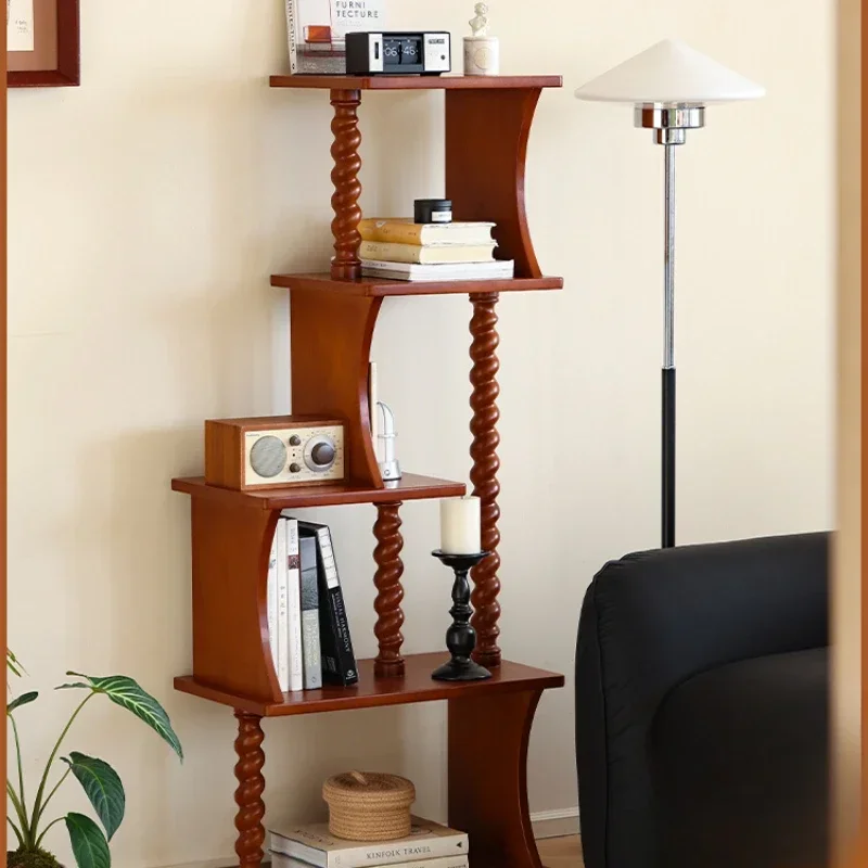 Solid Wood, Retro Small Unit Living Room Bookshelf, Household Multi-layer Storage Rack