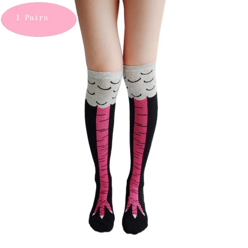 1/2/3/4 Pair Women Knee Length Chicken Leg Socks Halloween Fun Cartoon Crazy Chicken Leg Sweating Socks Breathable Comfortable