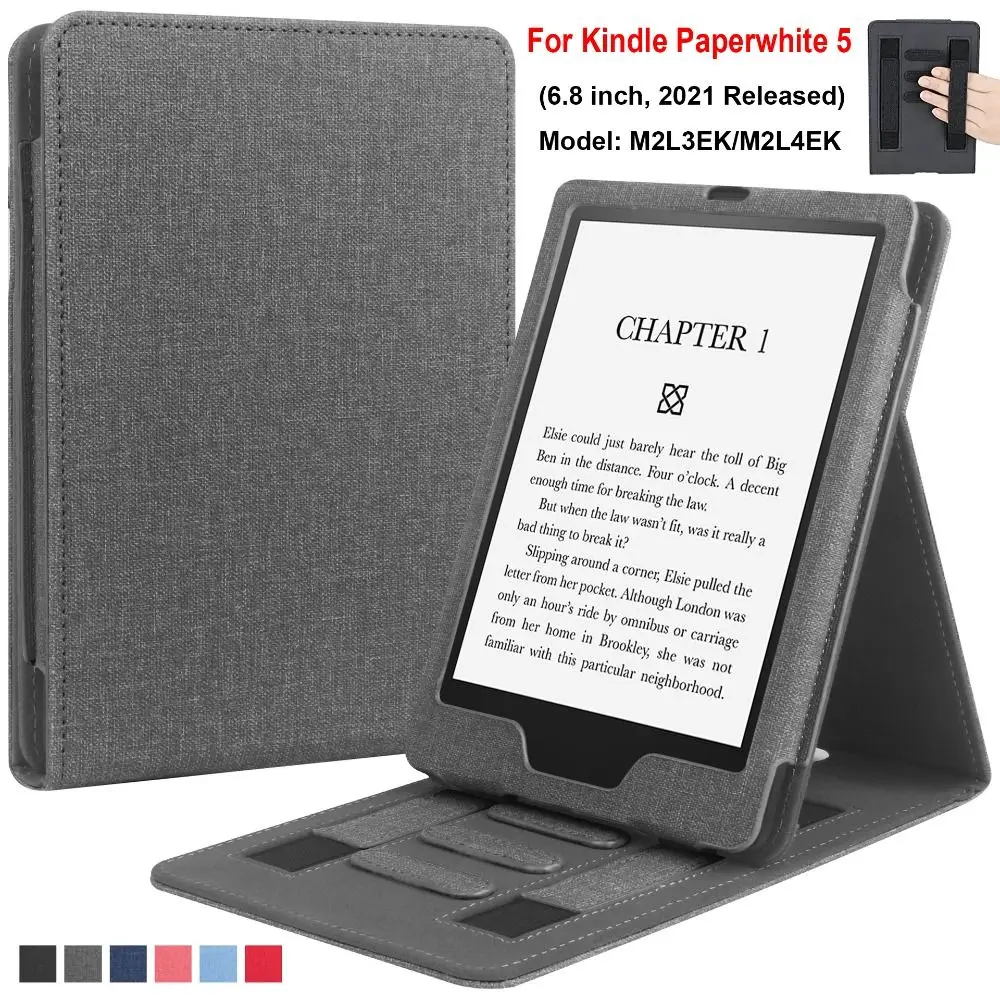 Dual Hand Strap e-Reader Stand Case Auto Wake/Sleep 11th Generation M2L3EK Protective Shell PU Leather for Kindle Paperwhite 5