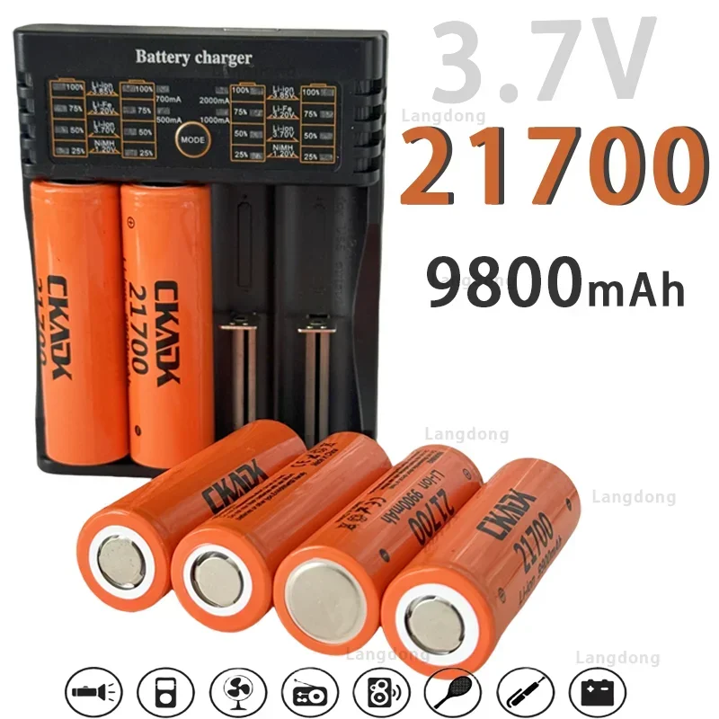 

Original 21700 battery 3.7V 9900mAh large capacity flashlight rechargeable lithium battery electric vehicle+401 fast charger
