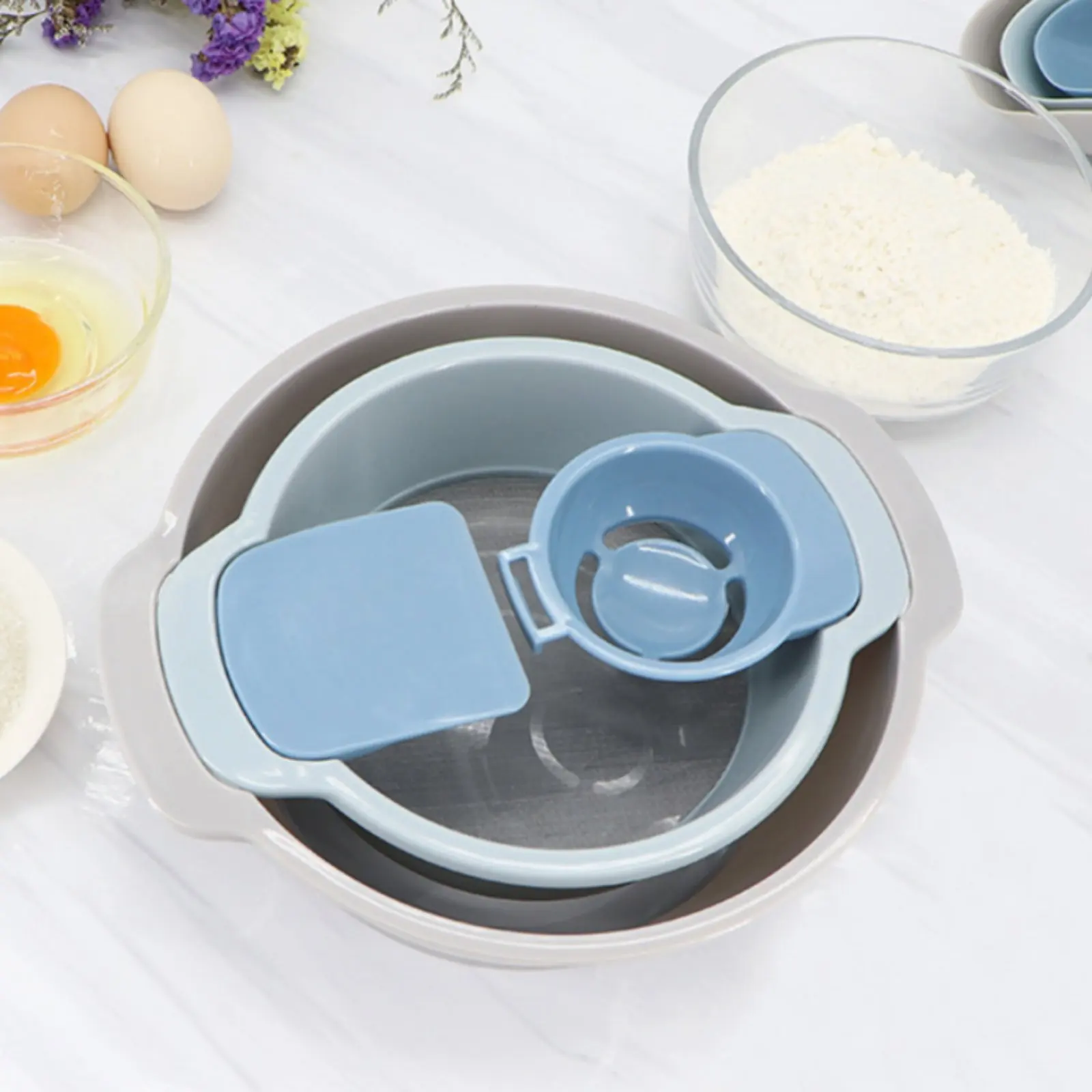 Egg White Separator Sieve Set Multi-Purpose Fine Mesh Flour Sieve Egg Separator Bowl Set Space Saving Sifter Tray Lightweight