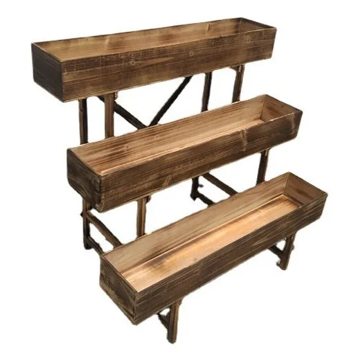 

Outdoor Garden Terrace Gardening Fir Multi-layer Ladder Slot Carbonized Wood Growing Vegetables Succulent Flower Stand Strawberr