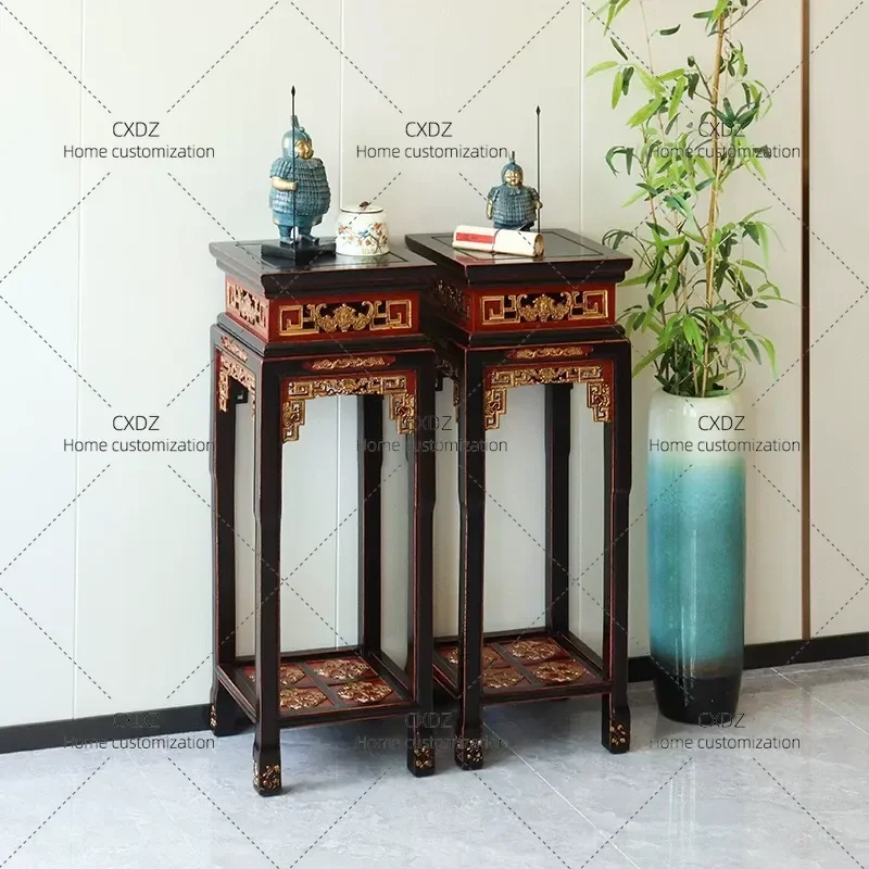 Chinese Elm Flower Stand Living Room Floor to Ceiling Rack High End Side Ornament Stand Flower Table Floor Pot Bracket