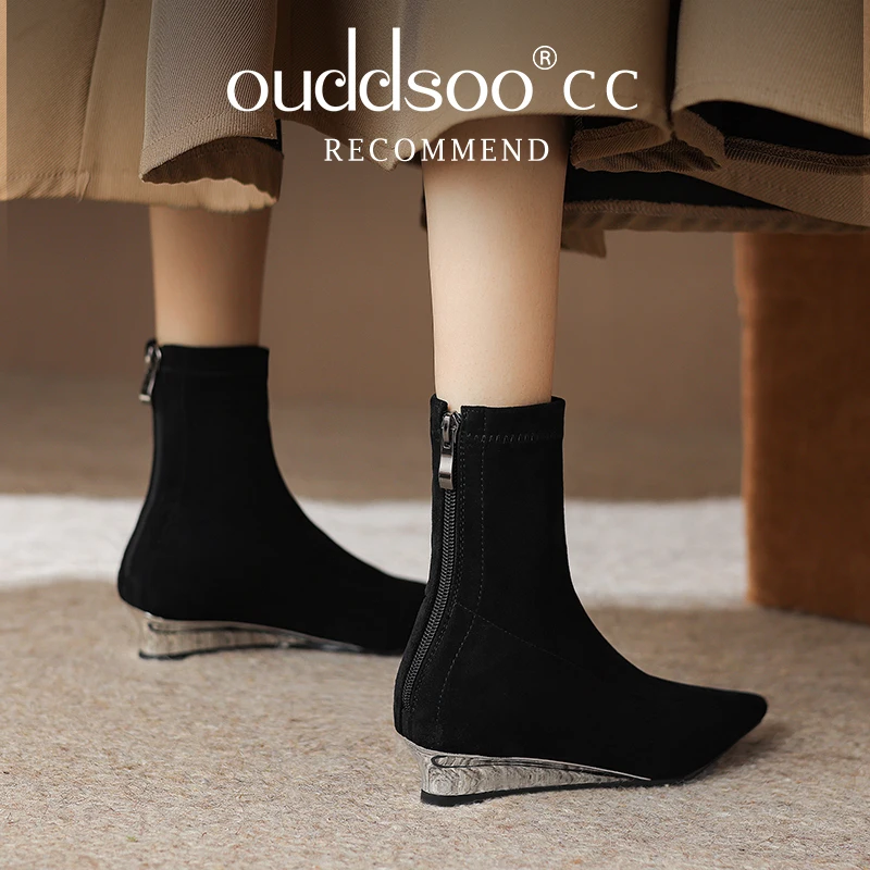 Ods Brand Design Sexy Women Pointed Toe Socks Boots Side Zipper Party Dance SHoes Basic Office Pumps Female Warm Short Shoes