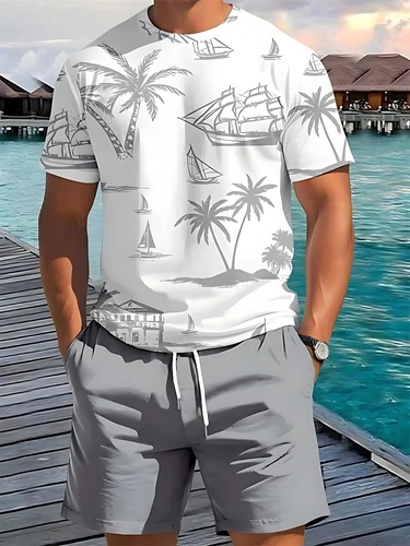 Imagen 2 del producto Verano 2025 Conjunto casual para hombres Ropa de playa para deportes al aire libre con estampado hawaiano para hombres