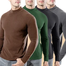 Hot Winter Warm Men Mock Neck Basic Plain T-shirt Blouse Pullover Long Sleeve Top Male Outwear Slim Fit Stretch Fashion Sweater