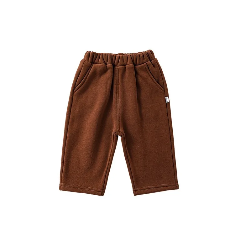 Autumn Winter Outdoor Ins Newborn Boys Pants Solid Plush Elastic Waist Thinken Cotton Infan Boys Pants Straight Baby Boys Pants