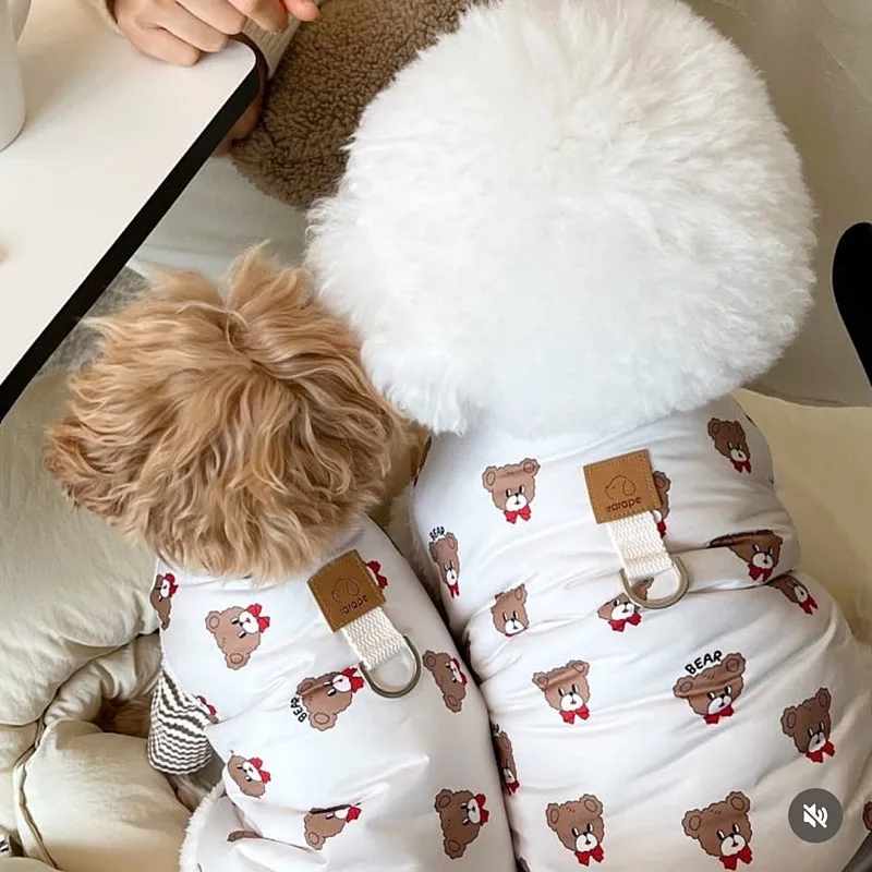 

Animal Print Pet Cotton Coat Teddy Button-Up Down Jacket Bichon Frise Warm Clothing Dog Sleeveless Jacket