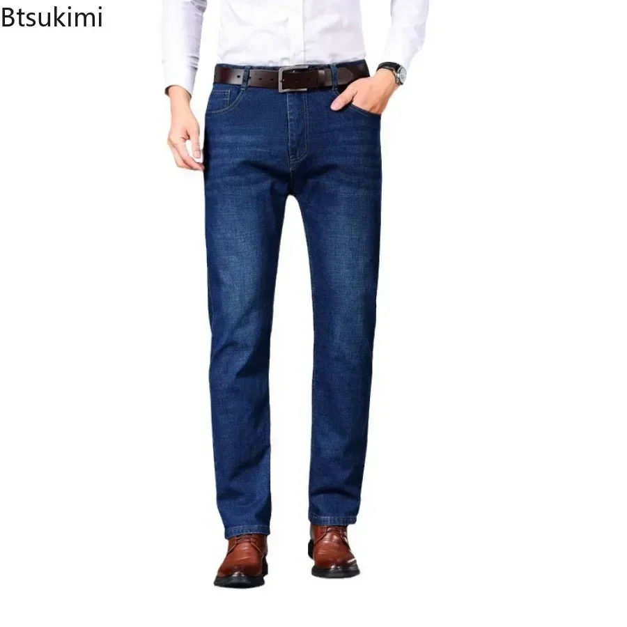 2025Men's Warm Denim Jeans Pants Autumn Winter Fleece Thicker Warm Trousers Men Stretch Straight Jeans Business Office Jeans Men