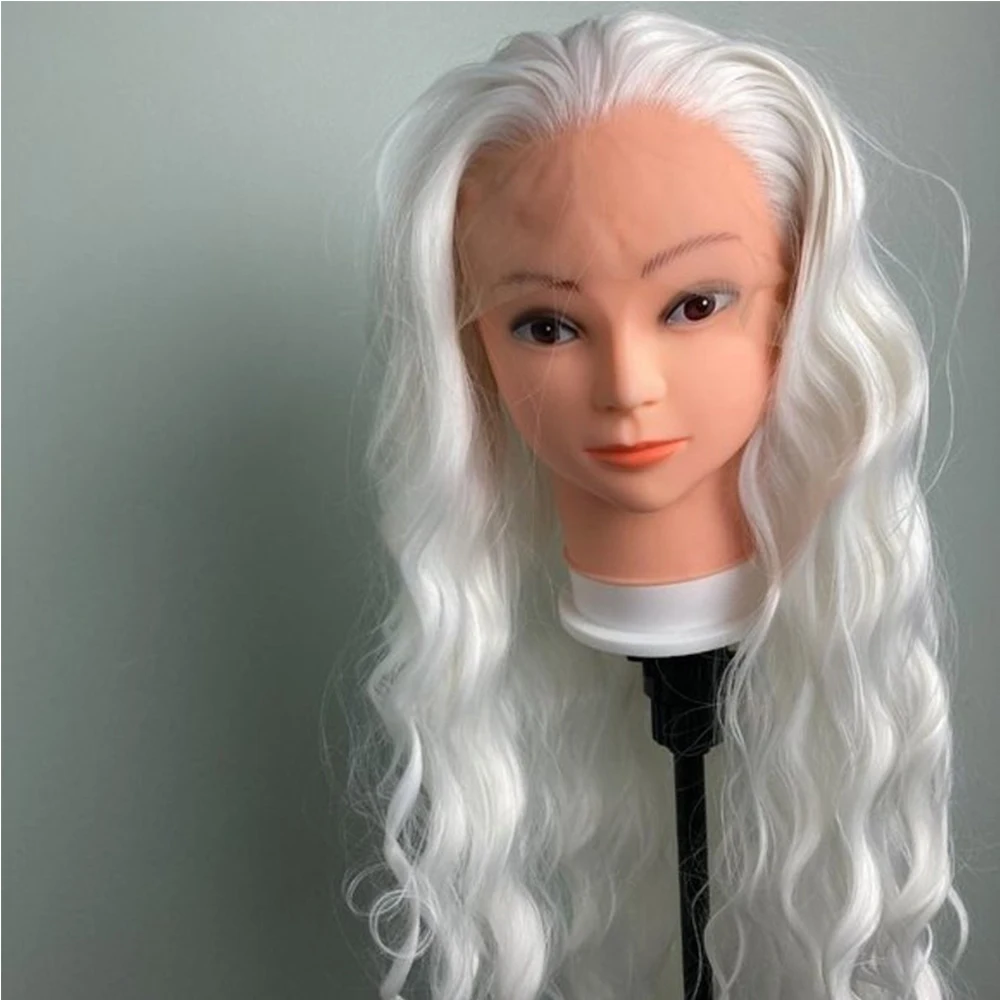 Wig Putih Salju Gelombang Dalam Longgar Cosplay Wig Renda Sintetis Wig Depan Renda Tahan Panas 150% 10% Rambut Manusia Campuran