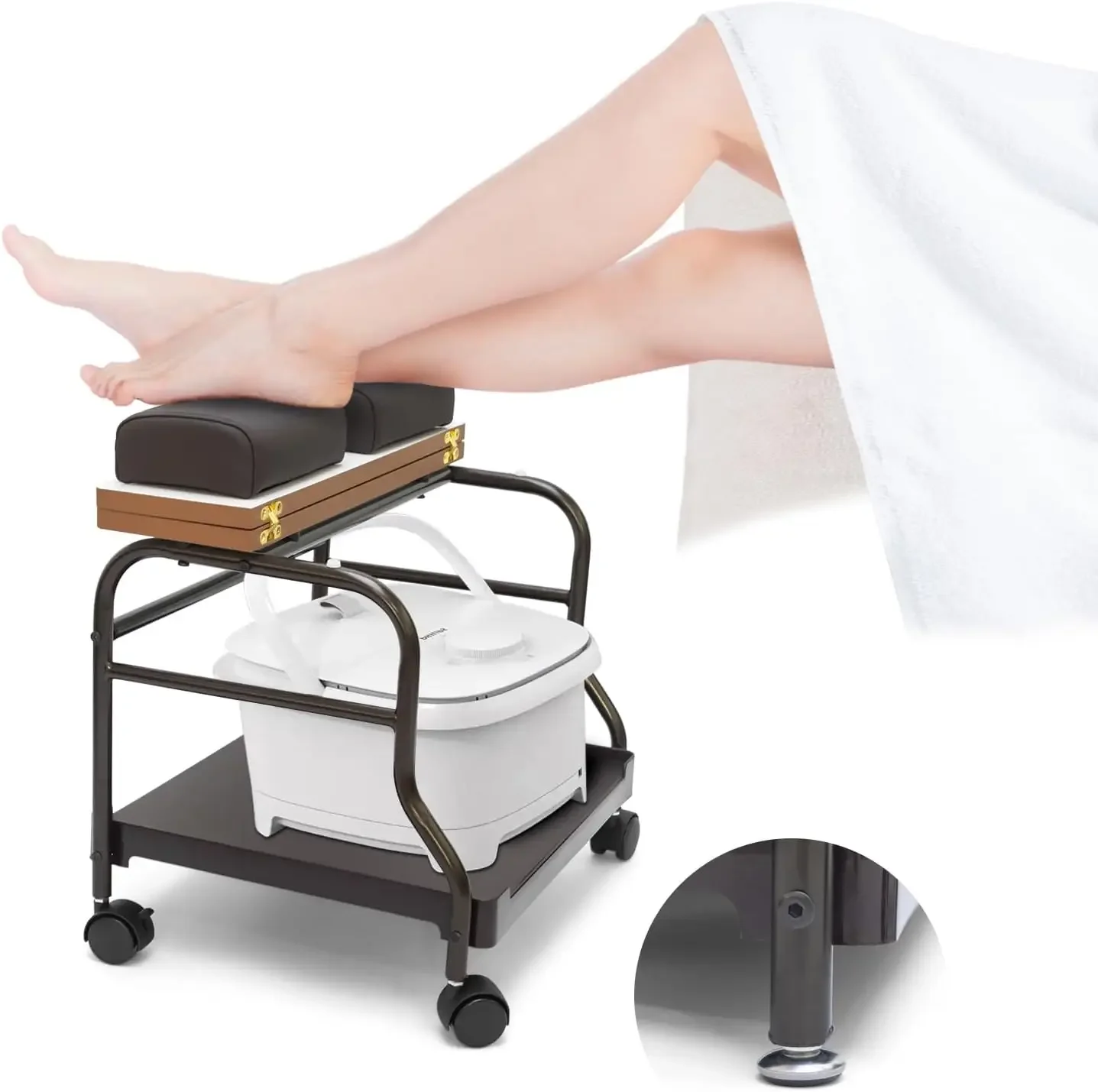 Salon Nail Or Foot Bath Spa Portable Esthetician Trolley Cart for Foot Rest Pedicure Table