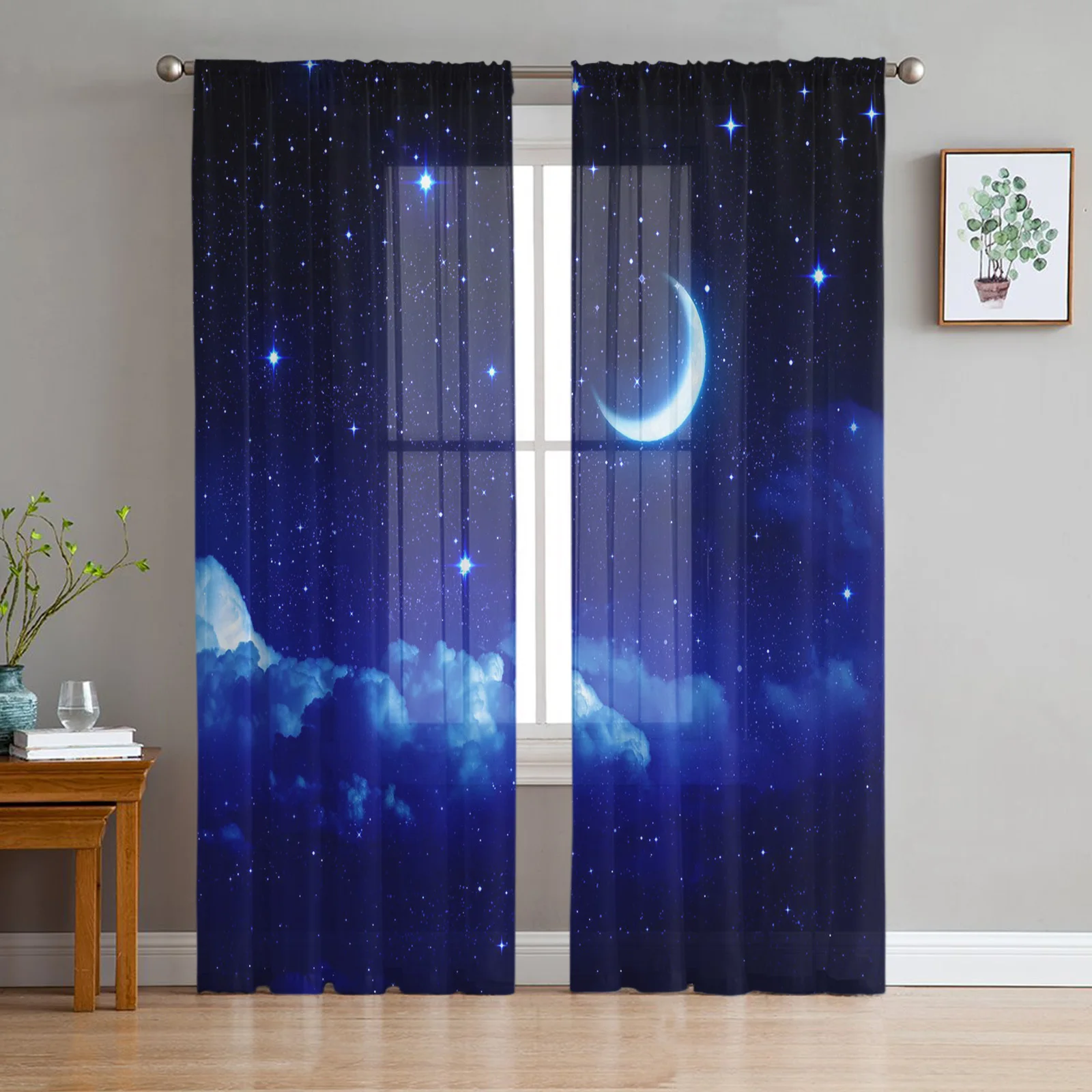 Tulle Curtains Starry Sky Universe Night Boys And Girls Bedroom Sheer Hanging Curtain Living Room Kitchen Gauze Curtain