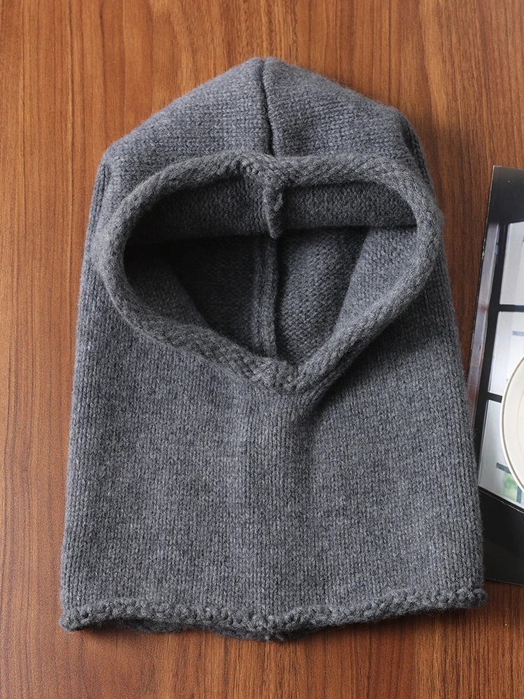 100%Wool Balaclava Hat for Women&Men Winter Soft Warm Hooded Scarf Cashmere Beanies Bonnet Neck Face Ear Protect Skullies Cap