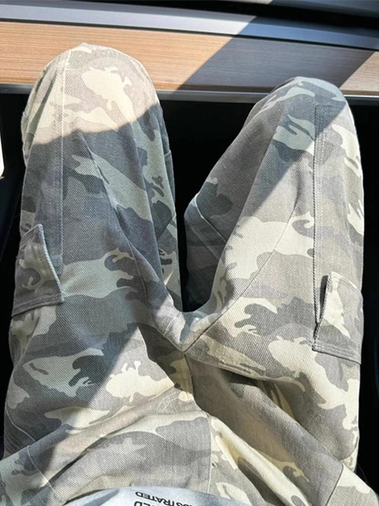 

Белые камуфляжные брюки пустыни, мужские винтажные американские брюки с брюками для уличных танцев, рабочая одежда, прямые брюки