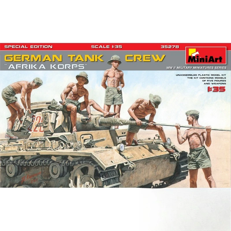 MiniArt 35278 1/35 German Tank Crew 5 Figures with Cleaning Tools Afrika Korps WWII Diorama Model