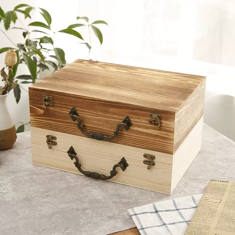 Wooden Large Rectangular Pine Storage Box with Flip Lid-Solid Wood Craftsmanship Long-Lasting Durability for Home Organization