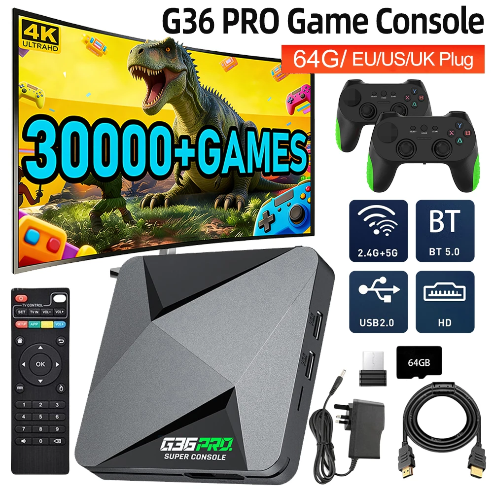 Super Consola G36 Pro Game Box 64GB US/UK/EU Consola de Videojuegos Retro con 30000 Videojuegos para DC/FC/NAOMI/Sega/Arcade con Mando