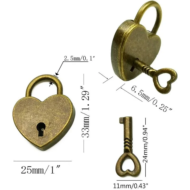 Heart Shaped Padlock Mini Lock with Key,Small Metal Padlock Love Heart Lock Zinc Alloy Wedding with Key Travel Jewelry Box Hard