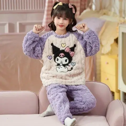 

Kawayi Anime Kuromi Cinnamoroll My Melody Sanrios Girls Pajamas Cute Kids Pajamas Warm Thickened Plush Winter Homewear Gifts