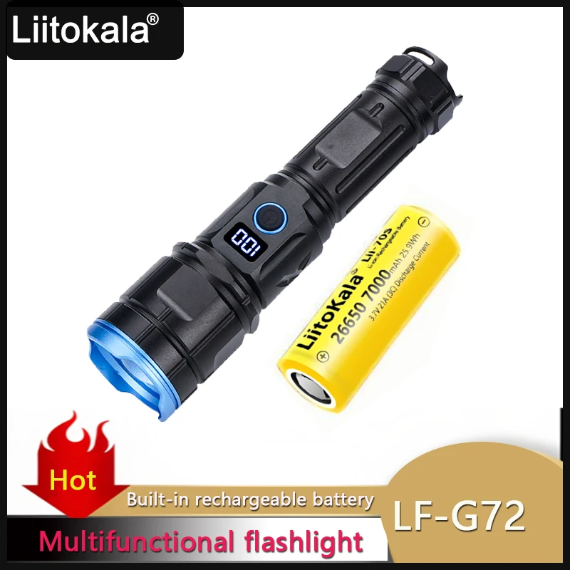 LiitoKala LF-G72 LED Tactical Torch Super Bright Powerful High Powered Flashlight with Built-in Rechargeable Battery
