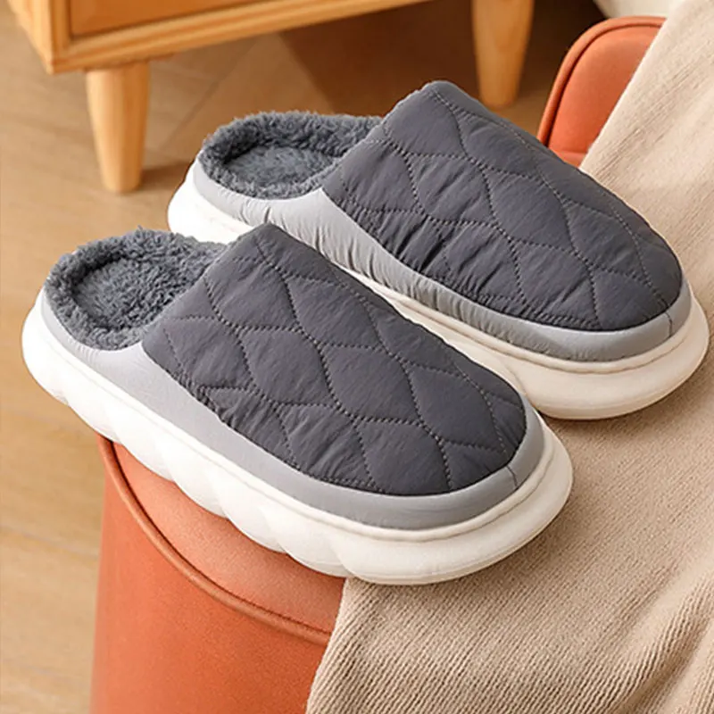 Gacimy Classic Men Plush Slippers Women Winter Indoor Warm Casual Cotton Shoes Antiskid Thick Sole Home Shoes Soft Cloud Slipper