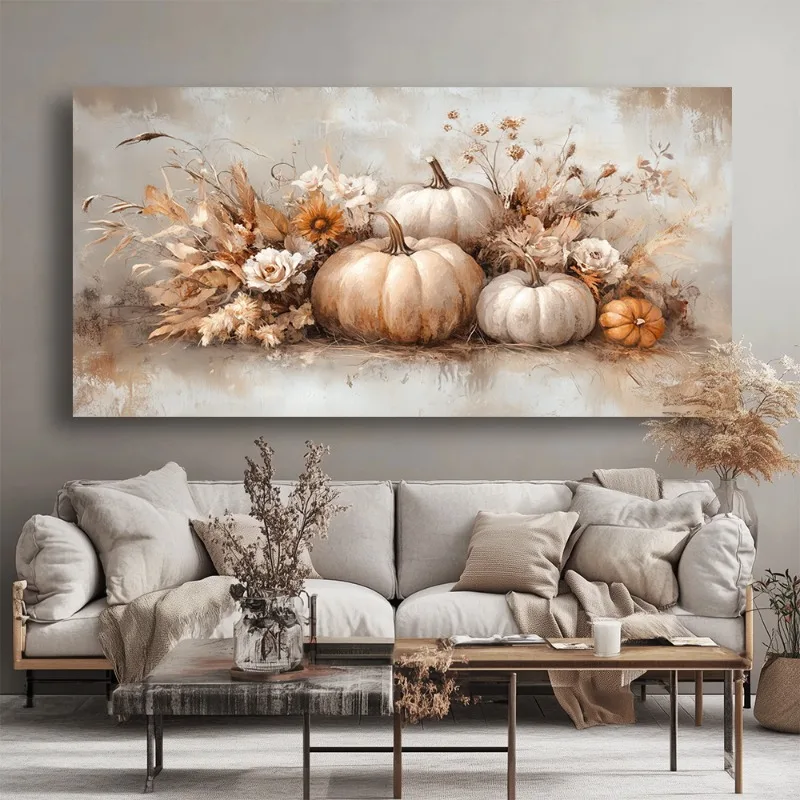 

Canvas Wall Art Autumn Pumpkin Modern Abstract Painting Frameless Picture Living Room Bedroom Office High Quality Home Decorat