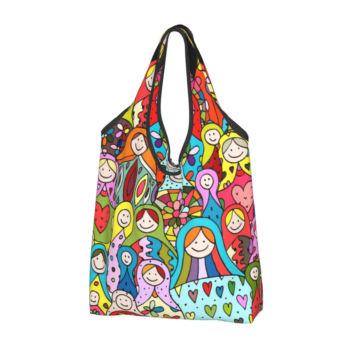 Custom Kawaii Russian Doll Babushka Matryoshka Shopping Tote Bag Portable Groceries Shopper Shoulder Bag