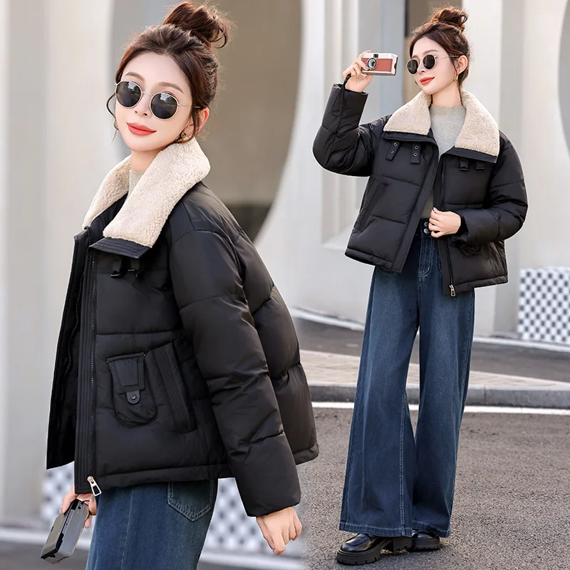 

Осень/зима 2022, новый пуховик, женское корейское свободное короткое пальто, женская хлопковая куртка с меховыми лацканами, женская зимняя парка, пальто