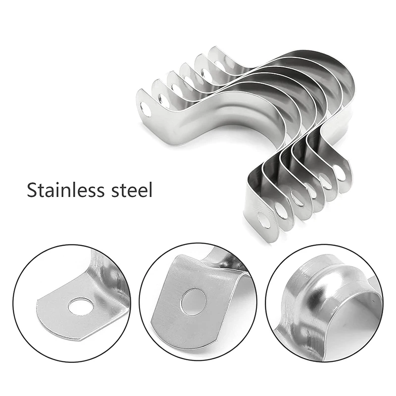 20Pcs M5-50 Rigid Pipe Strap, Stainless Steel 2 Holes Cable U Bracket Pipe Clamp for Fixing Pipe or Cable, 5-50mm(0.2-1.97inch)