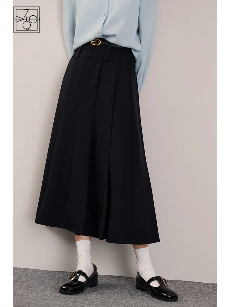 

ZIQIAO Crotch Covering Slim A-line Pleated Half Length Dress For Women 2023 Autumn New High Waist Style Umbrella Skirt For Women