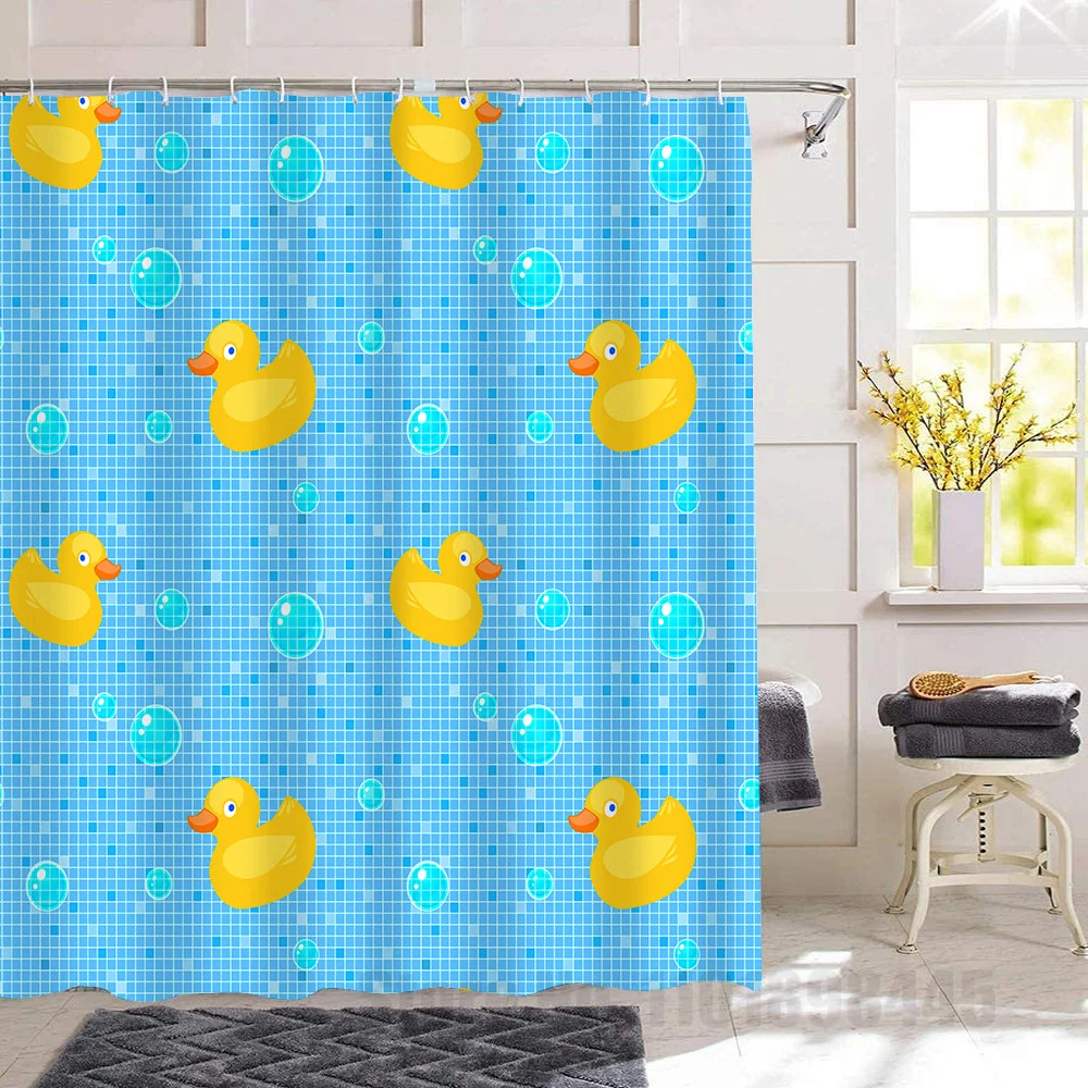 Funny Giraffe with glasses Hat Shower Curtain Little Yellow Duck Black Cat Bath Curtains Waterproof Cartoon Bathroom Home Decor