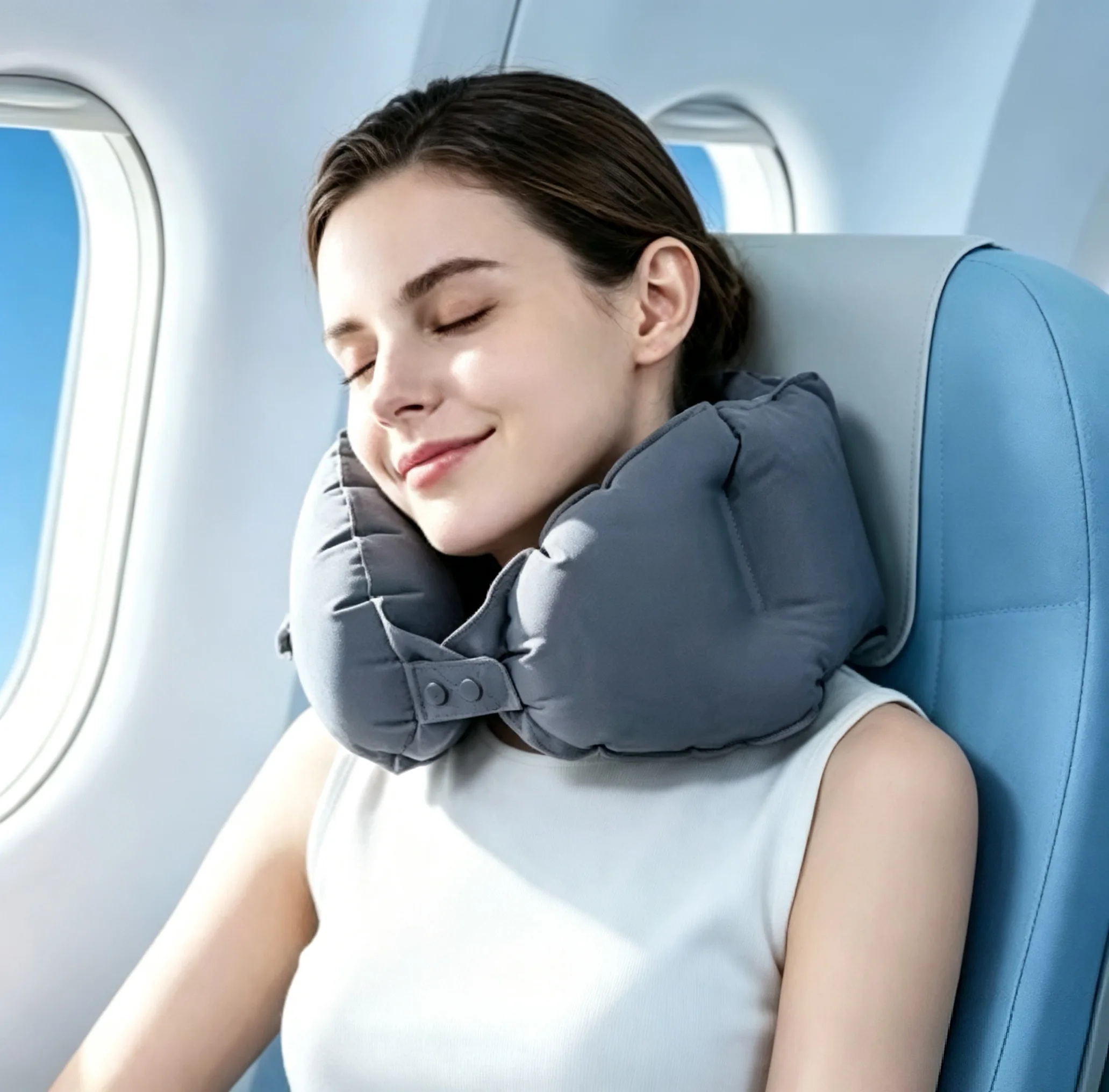 New inflatable travel portable Ice Silk neck support  press-type inflatable neck pillow