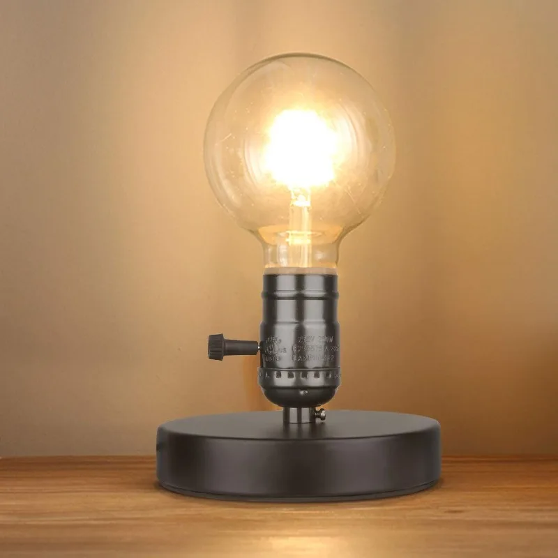 

Vintage Table Lamp Base Only Without Shade, Mini Basic Edison Exposed Light Bulb Stand, E26 E27 Short Edison Desk Lamps for Smal