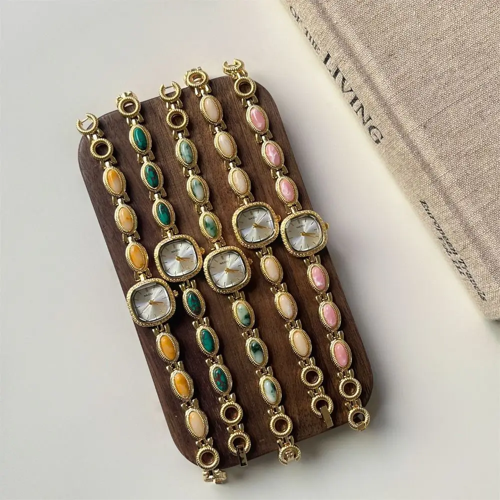 New Colored Gemstones Ladies Watch Elegant Square Dial Quartz Watch Luxury Gift Wristwatch for Women