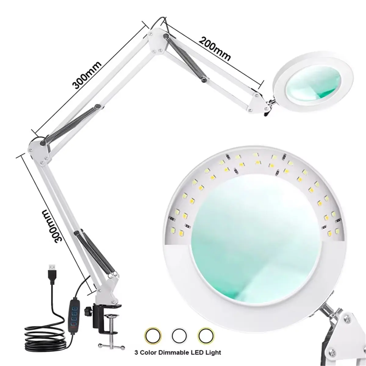 (WSFS) Folding 5X Illuminated Magnifier USB 3 Colors 72 LED Magnifying Glass for Soldering Iron Repair Table Lamp Black