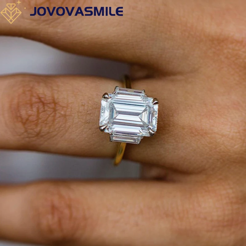 JOVOVASMILE 5 Carat Moissanite Diamond Engagement Rings 8x12mm Baguettes Emerald Cut Moissanite 18k White Gold Jewelry Women